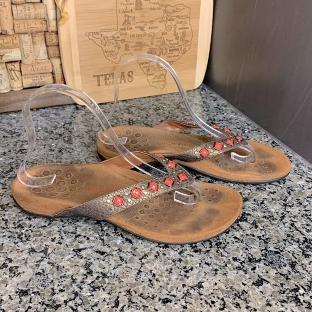 Vionic Floriana Orange Beaded Toe Post Flip Flop Sandal Size 8